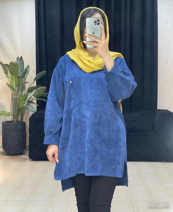 مدل مانتو پاییزی بلند و کبریتی با پارچه مخمل کبریتی در سال ۱۴۰۴ و ۲۰۲۵