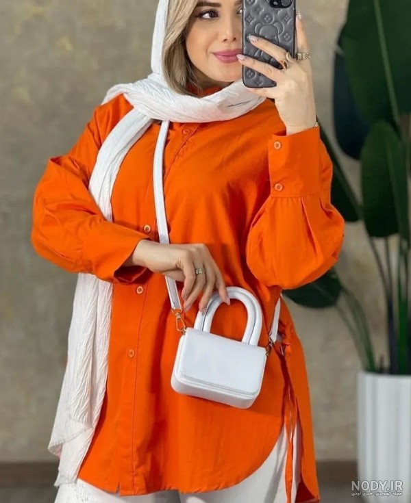 عکس های مانتو پاییزی نارنجی با طرح های بافتنی و رنگ های orange autumn و autumn gold orange