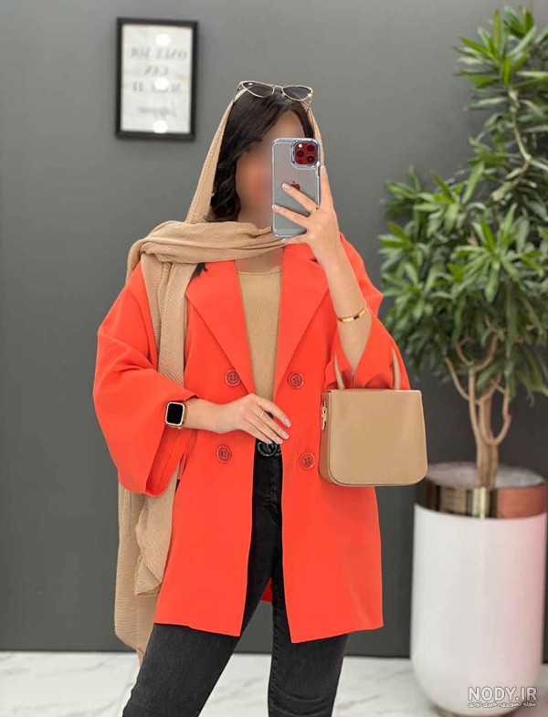 عکس های مانتو پاییزی نارنجی و بافتنی در سال 1404، با رنگ های orange autumn و autumn orange