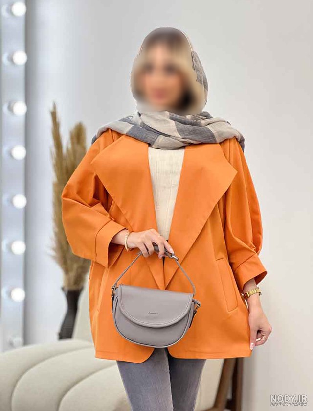 عکس های مانتو پاییزی نارنجی با طرح بافتنی و رنگ های autumn orange و autumn gold orange در سال 1404