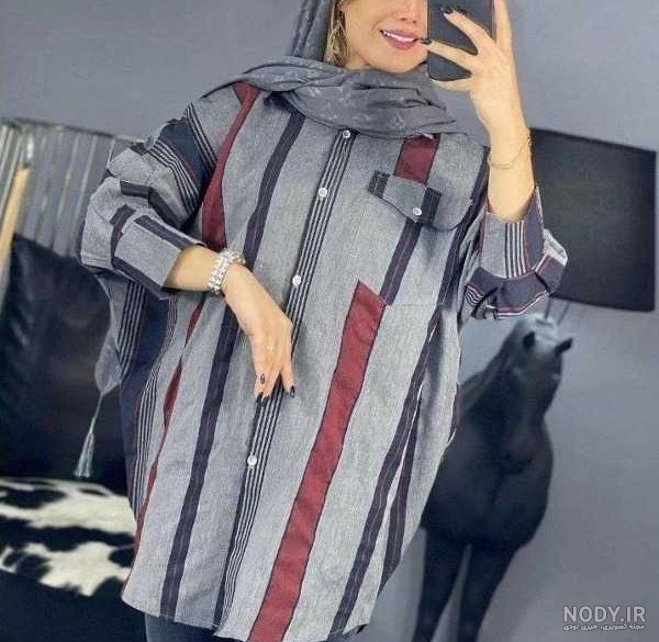 بهترین مدل مانتو نخی راه راه و جدید برای افراد چاق در سال 1404