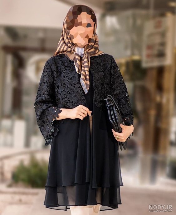 تصاویر مدل مانتو ژاکارد مشکی مجلسی بلند، کوتاه و جدید با طراحی جلو بسته، دخترانه و طرح دار در سال ۱۴۰۴