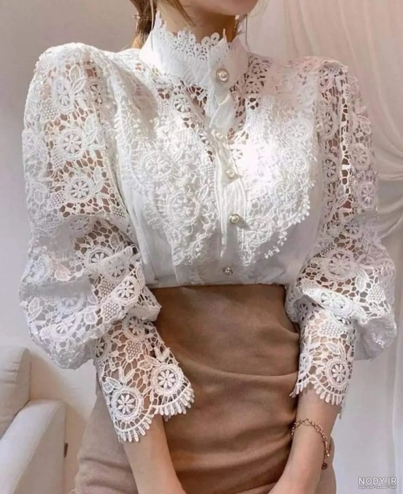 مدل شومیز گیپور جدید و بلند با طرح های مجلسی و سفید، مناسب استایل های زنانه و بچه گانه ۲۰۲۵