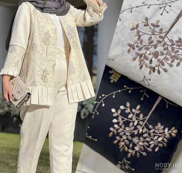 جدیدترین مدل های مانتو لنین سوزن دوزی مشکی، کرمی و ترکیبی در سال ۱۴۰۴